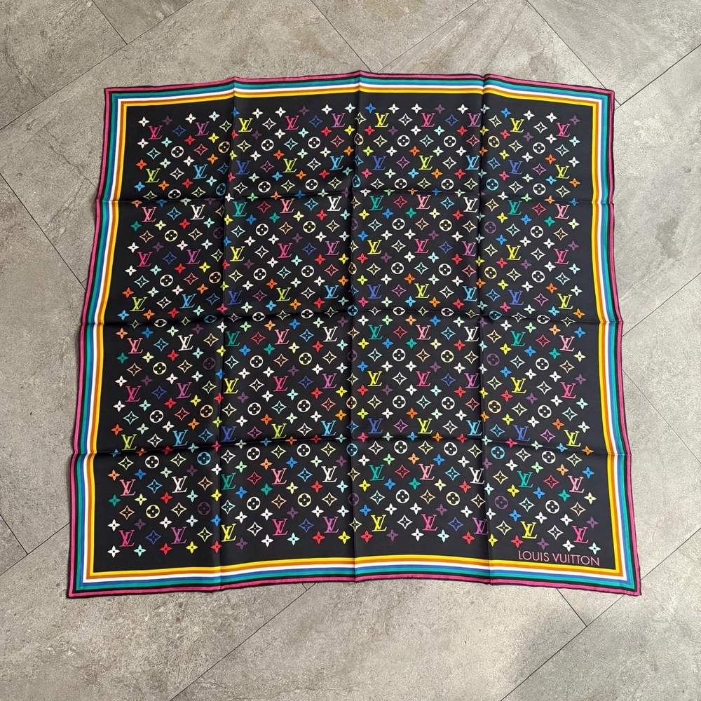 Louis Vuitton Takashi Murakami Multicolor Monogram Silk Square Scarf